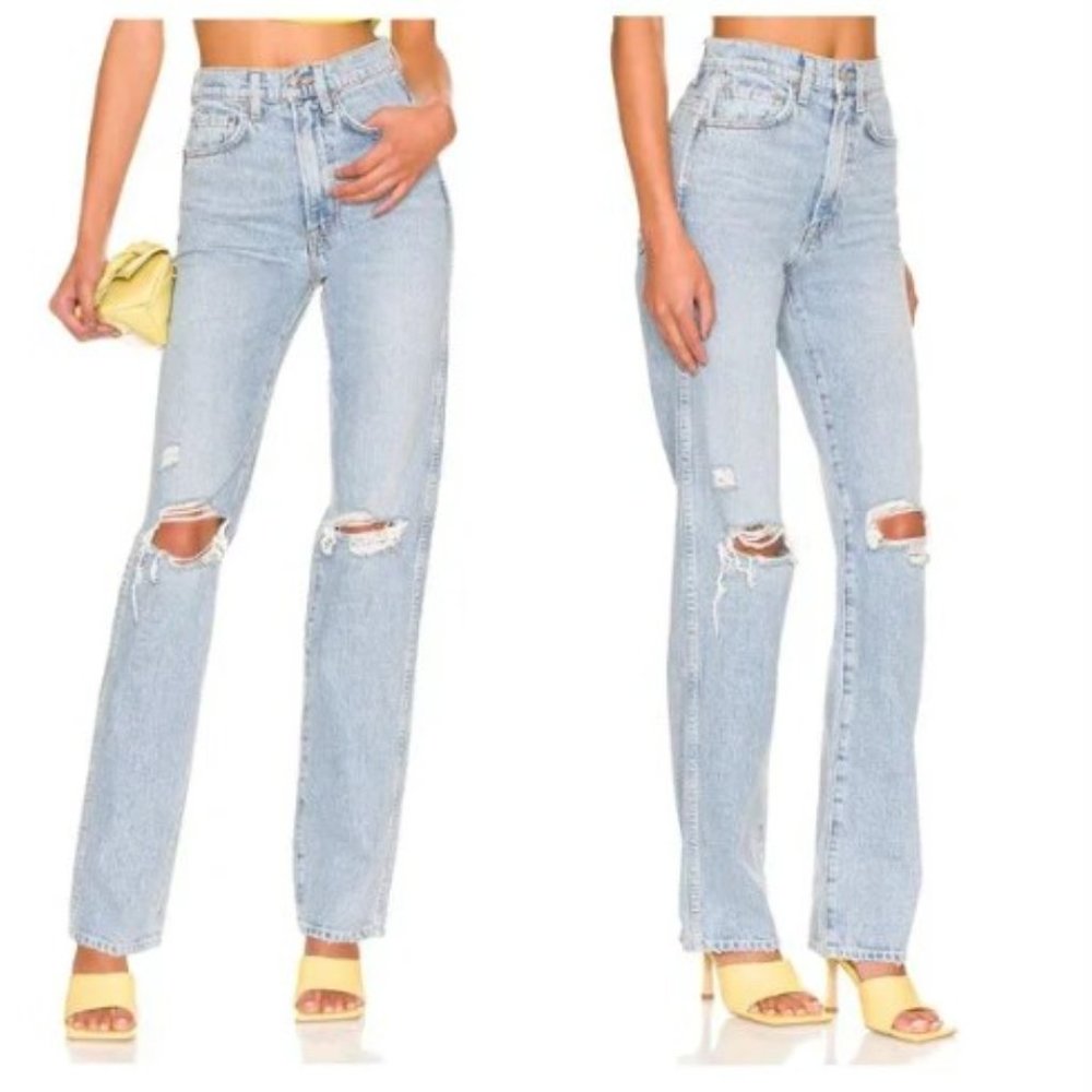 NEW GRLFRND Sara Super High Rise Slim Straight Jeans in Red Rock Size 26